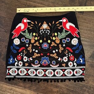 Altar'd State Black Mini Skirt with Vibrant Embroidery